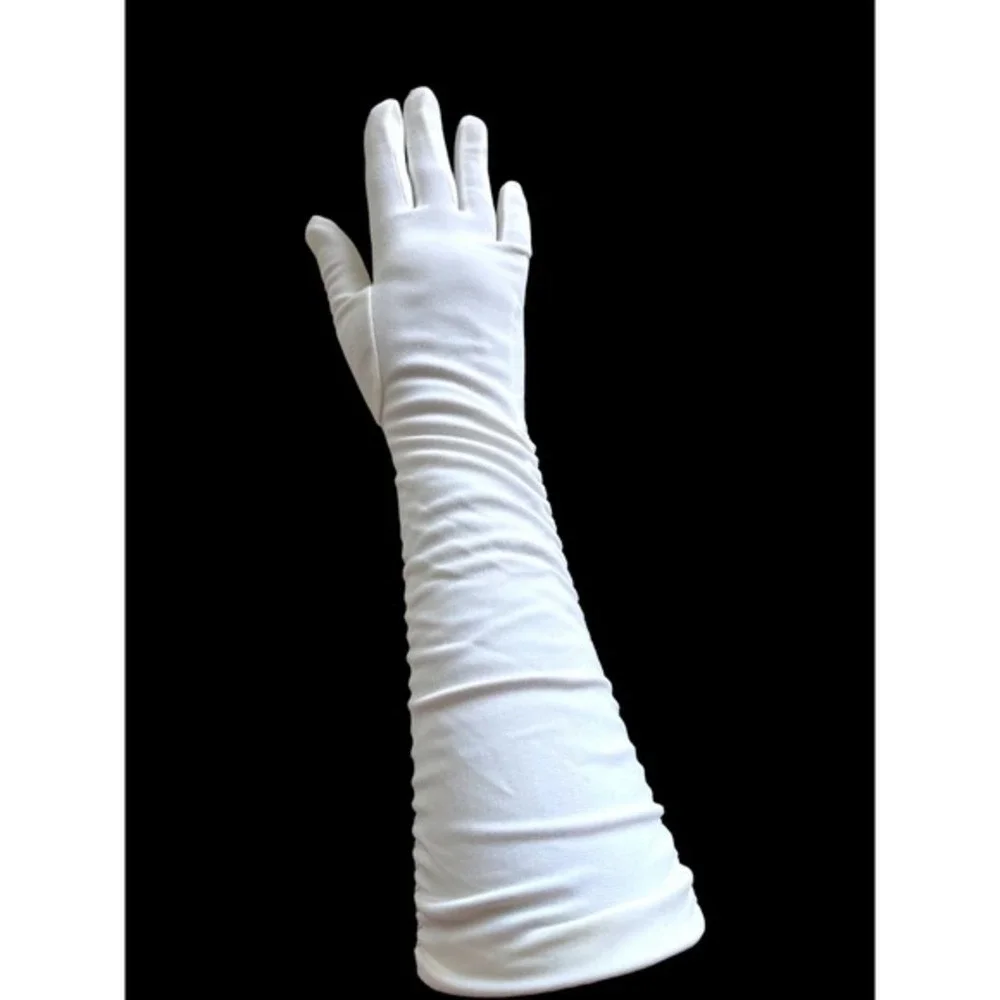 Vintage 1980’s White Ruched Cotton Gloves Formal Prom Costume Size 7